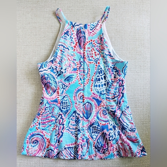 Lilly Pulitzer ANNABELLE Halter Top SHELL ME ABOUT IT Multi Blue White Lace 2 - Picture 7 of 8